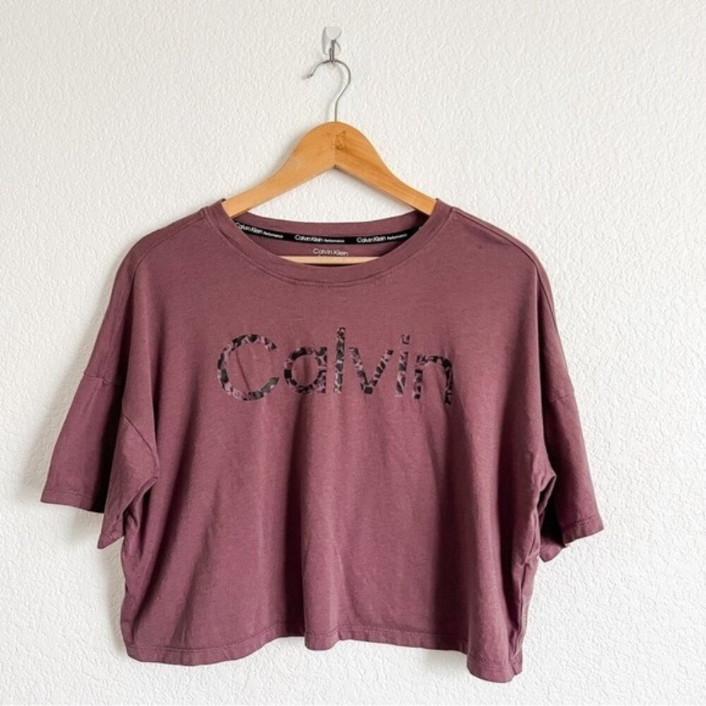 Calvin Klein Performance Size Medium People Leopard Logo Crop Activewear Tee